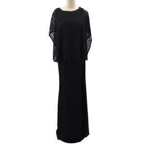 FORMAL PARTY AW 10 L black lace capelet wedding mermaid maxi dress NEW 0B11